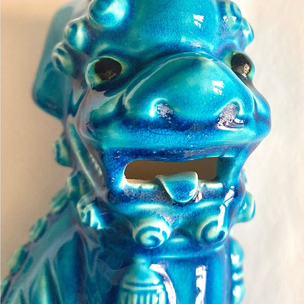 Antique Female Imperial Blue Porcelain Chinese Foo Dog. 8.5” tall